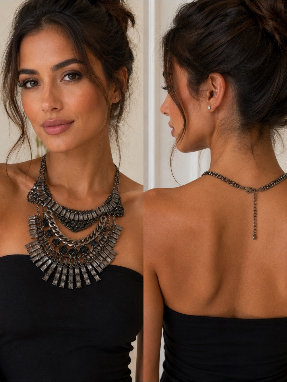 Statement Layered Gunmetal Bib Necklace industrial-inspired
